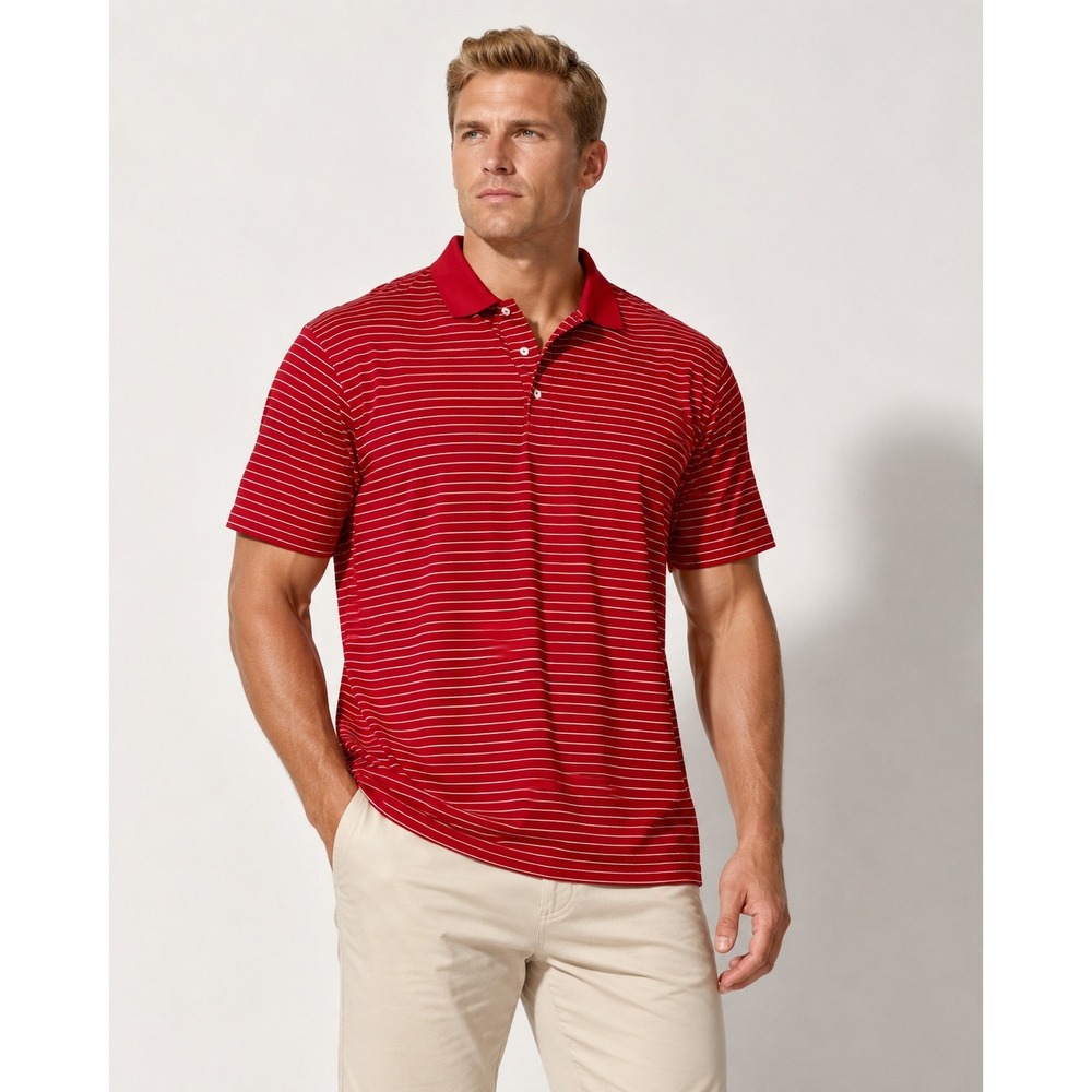 Fairway & Greene Mens XL Red Striped Mercerized Cotton Polo Bear Lakes‎ Logo